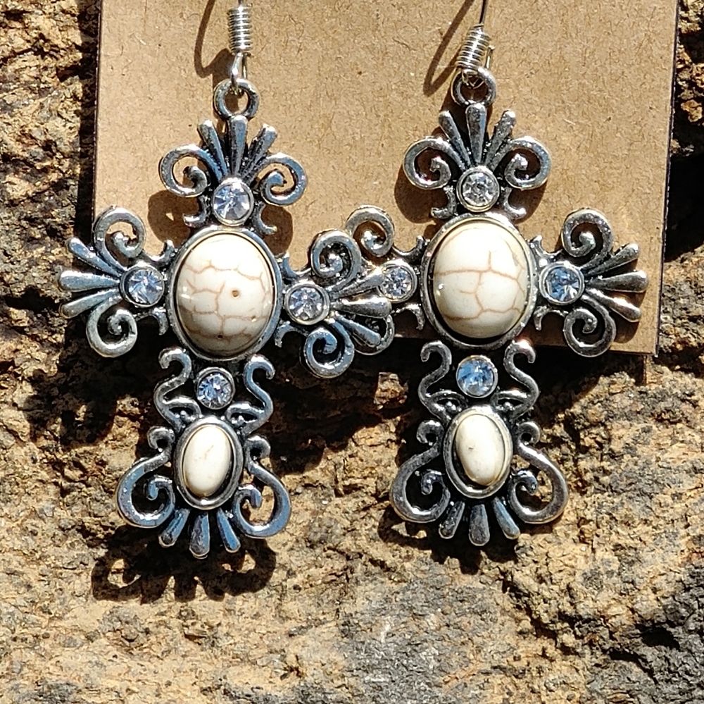 Silver Filigree Cross Earrings In Multiple Colors